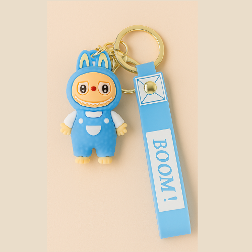 Cute Cartoon Doll Keychain with Strap – Stylish BOOM Keyring for Bags & Keys