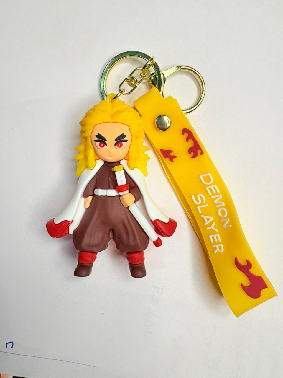 Demon Slayer Anime Keychain with Strap – Rengoku Action Figure Keyring for Bags & Keys