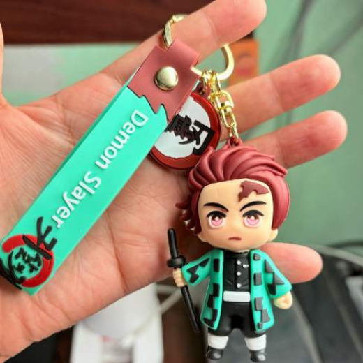 Demon Slayer Anime Keychain – Tanjiro Action Figure Keyring with Strap